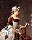 Jean Baptiste Simeon Chardin Wall Art - Girl with a featherball racket